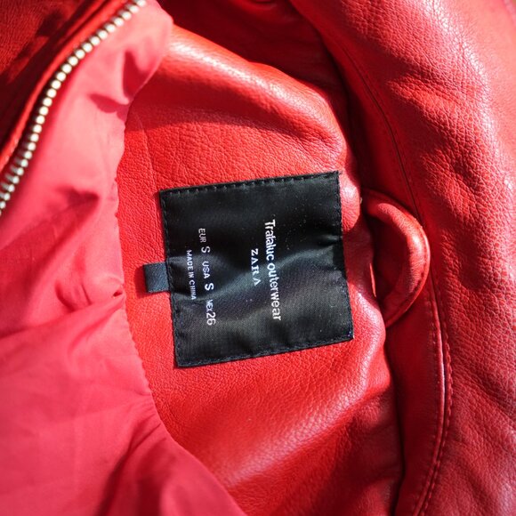 Zara TRF Red Faux Leather Moto Jacket • Size Small - Picture 3 of 3